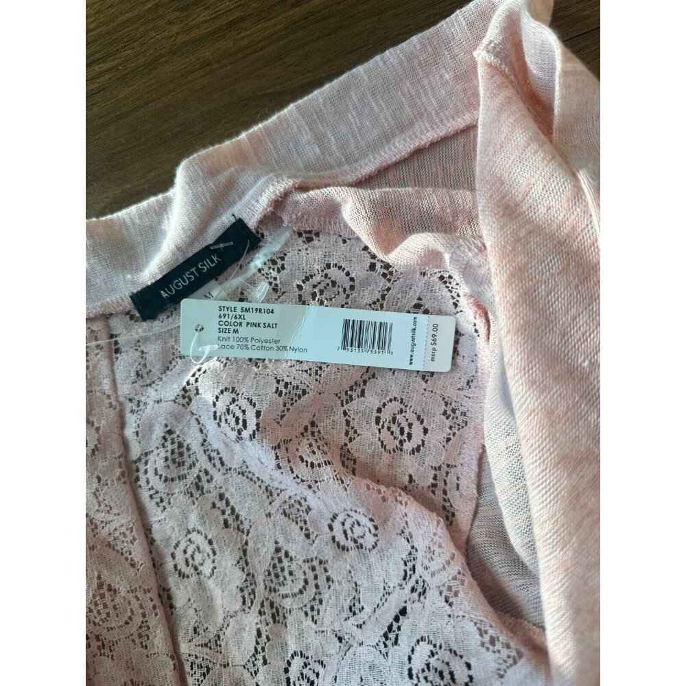 August silk Open Front Pink Salt Cardigan Lace Back Sz M New - Picture 8 of 9
